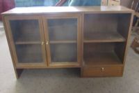 VINTAGE WOOD CABINET WITH GLASS DOORS
