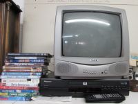 PIONEER DVD PLAYER, 13" APEX TV & A NICE SELECTION OF DVDS