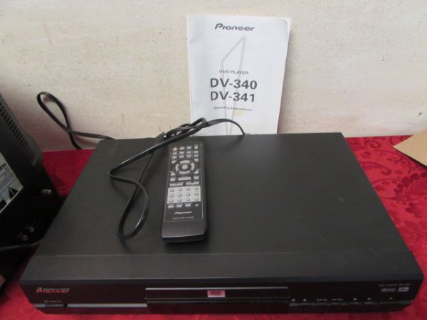 PIONEER DVD PLAYER, 13 APEX TV & A NICE SELECTION OF DVD'S