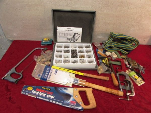 STRANGE HAND SAWS, STAINLESS STEEL NUTS & BOLTS, TOW STRAPS & MORE.