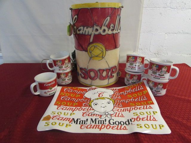 Lot Detail - VINTAGE CAMPBELL SOUP HANGING LIGHT, MUGS