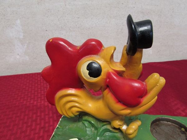 VINTAGE GOEBEL BREWSTER ROOSTER CHALKWARE BAR STATUE