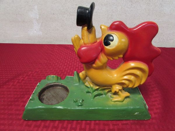 VINTAGE GOEBEL BREWSTER ROOSTER CHALKWARE BAR STATUE