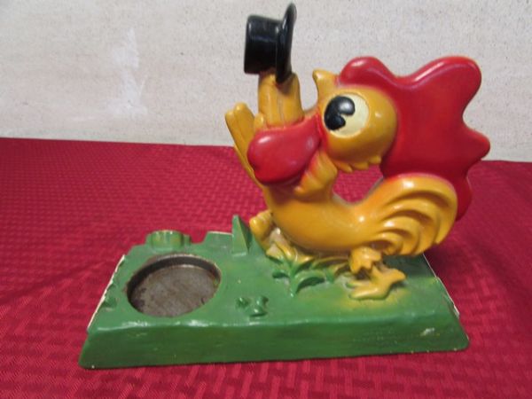 VINTAGE GOEBEL BREWSTER ROOSTER CHALKWARE BAR STATUE