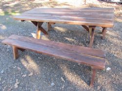 REDWOOD PICNIC TABLE WITH BENCHES