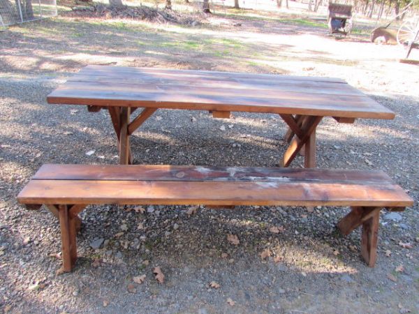 REDWOOD PICNIC TABLE WITH BENCHES