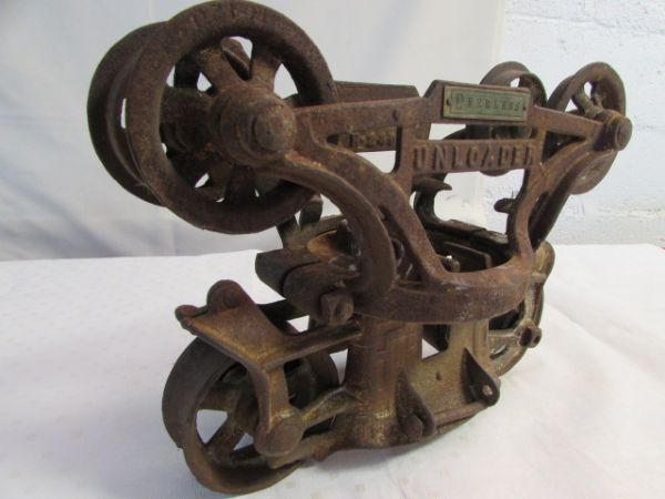 ANTIQUE CAST IRON HAY TROLLEY