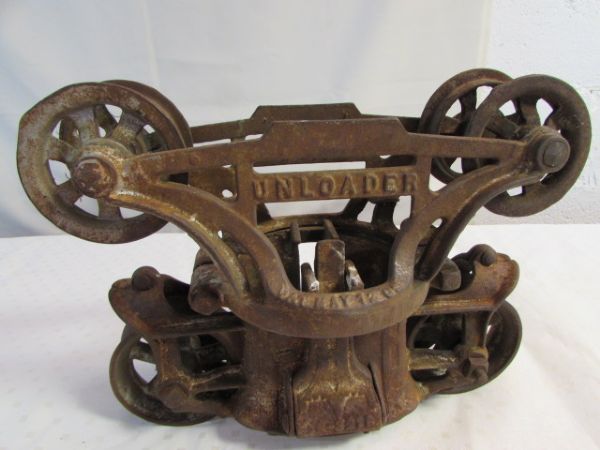 ANTIQUE CAST IRON HAY TROLLEY