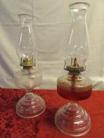 VINTAGE 18" GLASS HURRICANE OIL LAMPS
