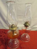 TWO 16.5" TALL VINTAGE HURRICANE LAMPS 