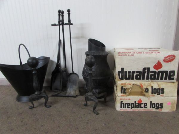 FIREPLACE TOOLS, CARRIERS, ANDIRONS & DURAFLAME LOGS