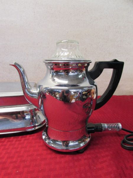 IF CHROME IS HER FAVORITE COLOR - VINTAGE PITCHER, COFFEE POT & SANDWICH PRESS