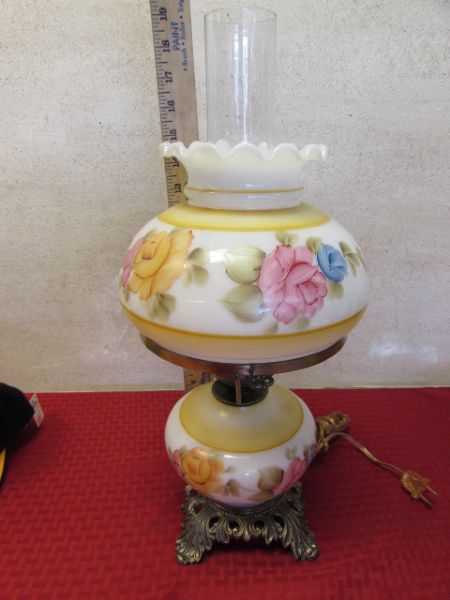 VINTAGE HAND PAINTED HURRICANE LAMP