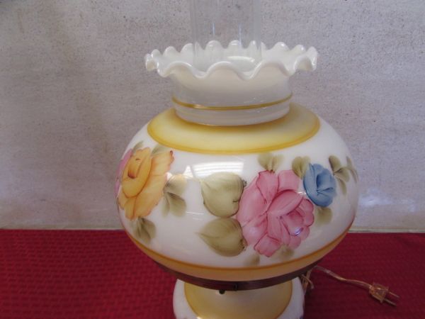 VINTAGE HAND PAINTED HURRICANE LAMP