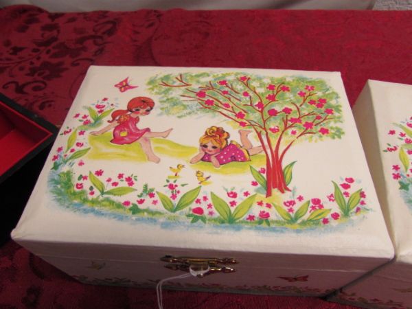 THREE NEW JEWELRY BOXES, A CERAMIC ELEPHANT, LITTLE ANGEL & DISH