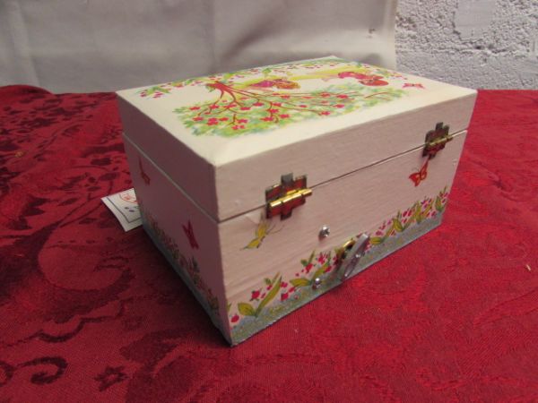 THREE NEW JEWELRY BOXES, A CERAMIC ELEPHANT, LITTLE ANGEL & DISH