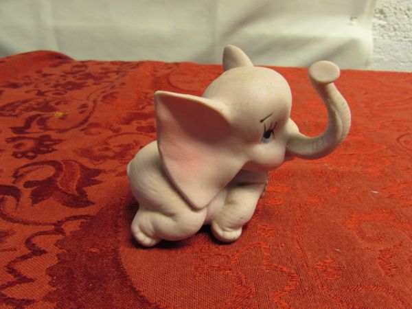 THREE NEW JEWELRY BOXES, A CERAMIC ELEPHANT, LITTLE ANGEL & DISH