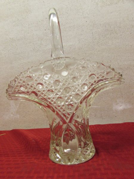 BEAUTIFUL DEPRESSION GLASS VASE, PORCELAIN TEAPOT, FRIENDSHIP PLATE & MORE