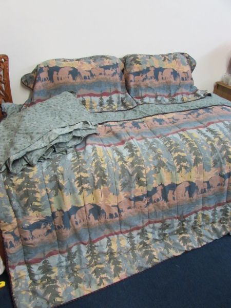 RUSTIC MOUNTAIN LODGE MOTIF, KING SIZE COMFORTER, SHAMS & BED SKIRT