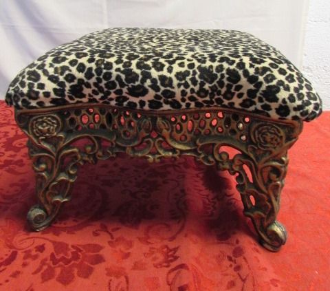 FABULOUS CAST IRON LEOPARD PRINT FOOT STOOL