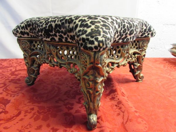 FABULOUS CAST IRON LEOPARD PRINT FOOT STOOL