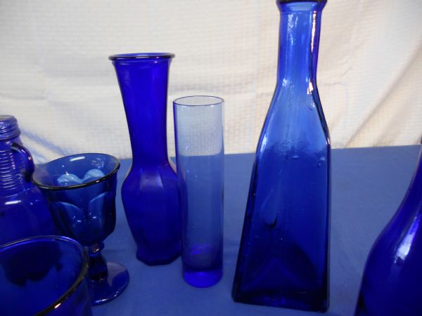 BEAUTIFUL BLUE GLASS & MEDICINE BOTTLES