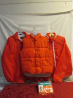 WARM & DRY IN ANY WEATHER!  MENS VEST, TWO LIGHT JACKETS & WATERPROOF PONCHO