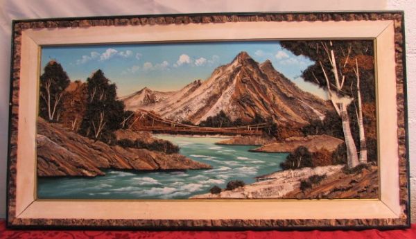 AWESOME MID-CENTURY JAPANESE MIXED MEDIA 3-D FRAMED FOLK ART