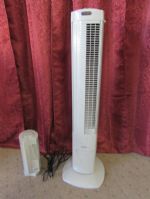 TWO OSCILLATING TOWER FANS