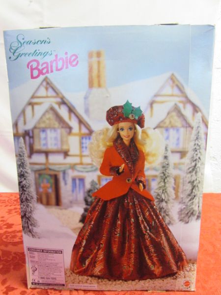 1994 LIMITED EDITION SEASONS GREETINGS BARBIE WEARING A PRETTY GREEN & RED GOWN