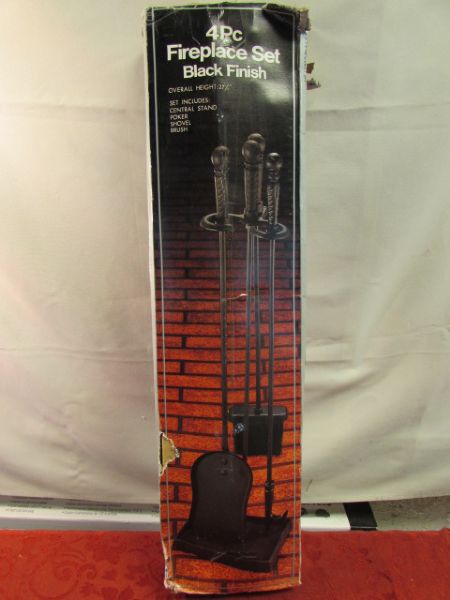 KEEP THE HOME FIRES BURNING - NEVER USED 4 PIECE FIREPLACE SET
