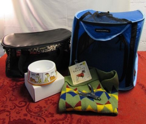 TRAVELIN' PETS, POP UP KENNEL, POSH PET CARRIER, SWEATER, DISH & CLIPPERS