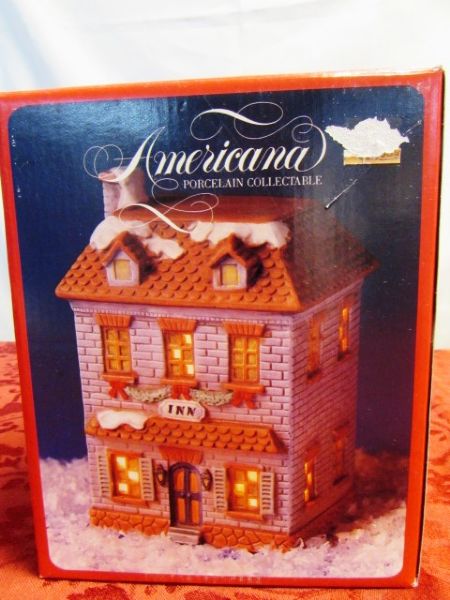 COLLECTABLE PORCELAIN AMERICANA CHRISTMAS VILLAGE HOUSES