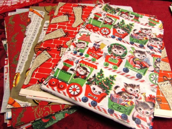 BASKET OVERFLOWING WITH CHRISTMAS RIBBON, BOWS, WRAPPING PAPER, GIFT TRIMS, PLACE MATS, TABLE RUNNER & MORE!