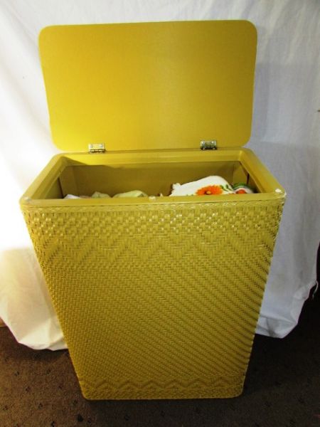 STURDY LIKE NEW HAMPER FULL OF TOWELS & SHEETS