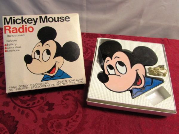 MICKEY MOUSE THEN & NOW TRANSISTORIZED RADIO, ALARM CLOCK, UMBRELLA & SANTA MICKEY