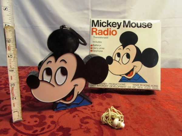 MICKEY MOUSE THEN & NOW TRANSISTORIZED RADIO, ALARM CLOCK, UMBRELLA & SANTA MICKEY