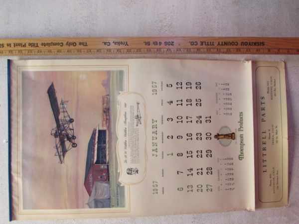 1957 LITTRELL PARTS CALENDAR WITH  AIRPLANE THEME & SISKIYOU COUNTY TITLE RULER