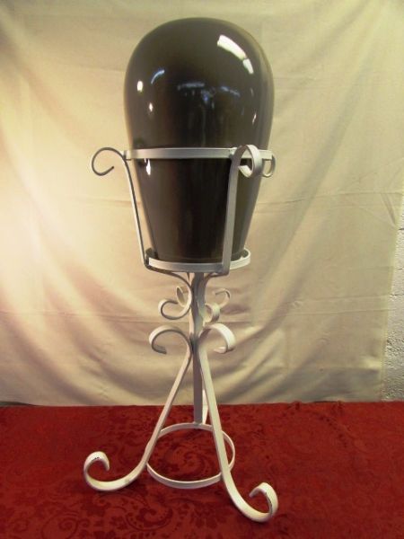 WROUGHT IRON PLANT STAND & LARGE CERAMIC VASE