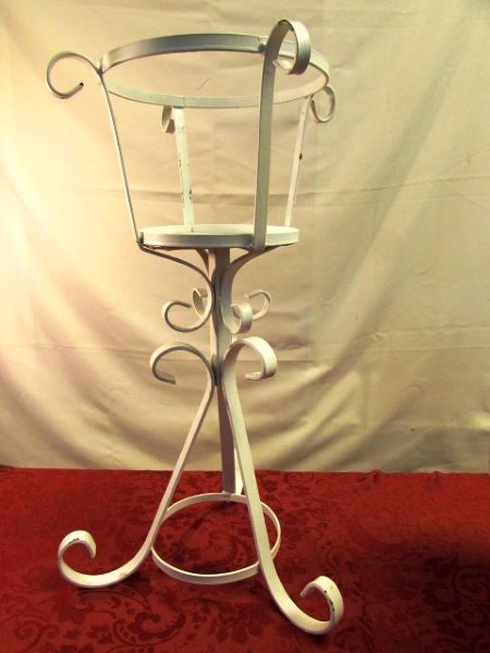 WROUGHT IRON PLANT STAND & LARGE CERAMIC VASE