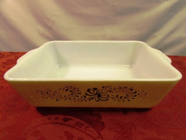 PYREX, GLASBAKE & ANCHOR OVENWARE, TUPPERWARE SHAKE N POUR, FOOD STORAGE CONTAINERS & CUTLERY 