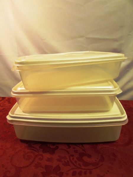 PYREX, GLASBAKE & ANCHOR OVENWARE, TUPPERWARE SHAKE N POUR, FOOD STORAGE CONTAINERS & CUTLERY 