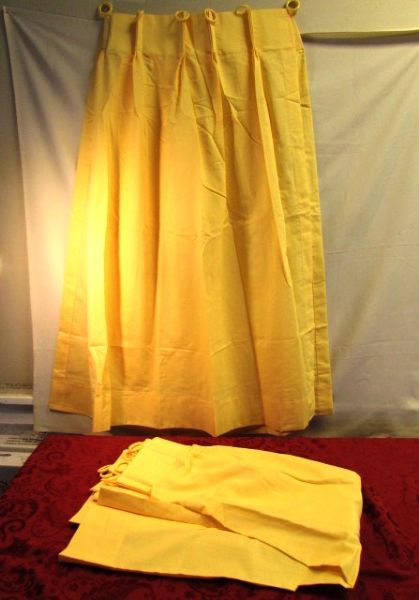 LET THE SUNSHINE!  NEVER USED BEDSPEAD, ASSORTED CURTAINS & CUTE YELLOW SHELF