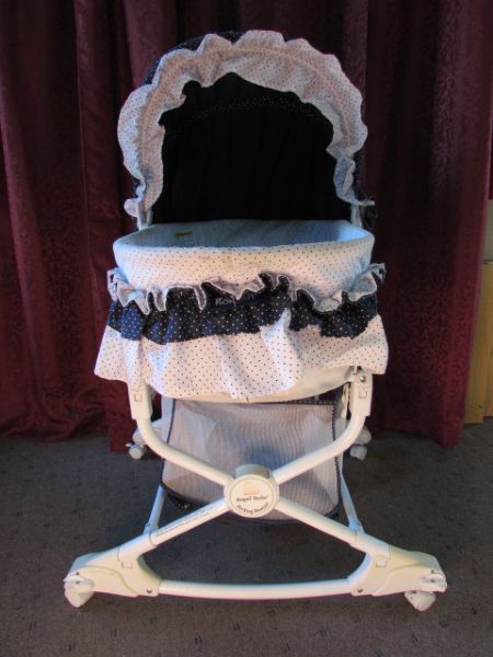 NAVY BLUE & WHITE DOTTED SWISS BABY BASSINET