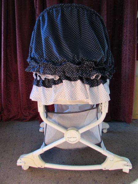 NAVY BLUE & WHITE DOTTED SWISS BABY BASSINET