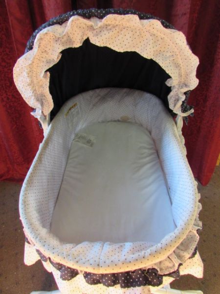 NAVY BLUE & WHITE DOTTED SWISS BABY BASSINET