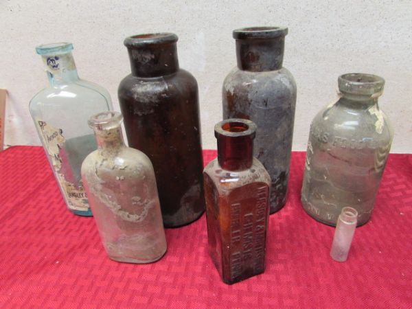 COLLECTION OF ANTIQUE BOTTLES FROM THE McCLOUD CLINIC