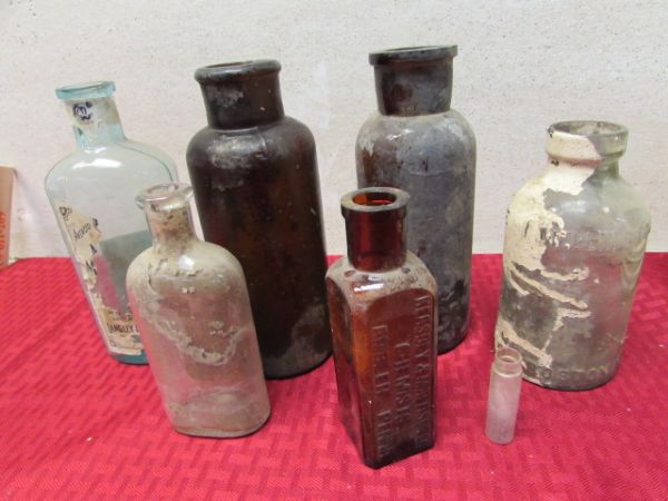 COLLECTION OF ANTIQUE BOTTLES FROM THE McCLOUD CLINIC