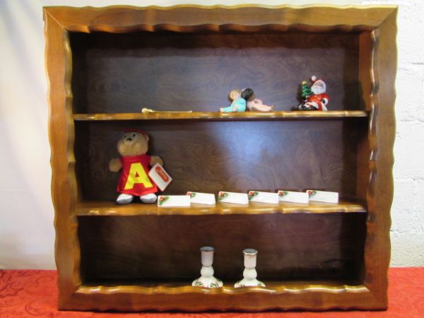 ELEGANT  KNICK KNACK  DISPLAY SHELF WITH SOME STARTER COLLECTIBLES.