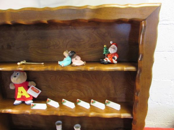 ELEGANT  KNICK KNACK  DISPLAY SHELF WITH SOME STARTER COLLECTIBLES.